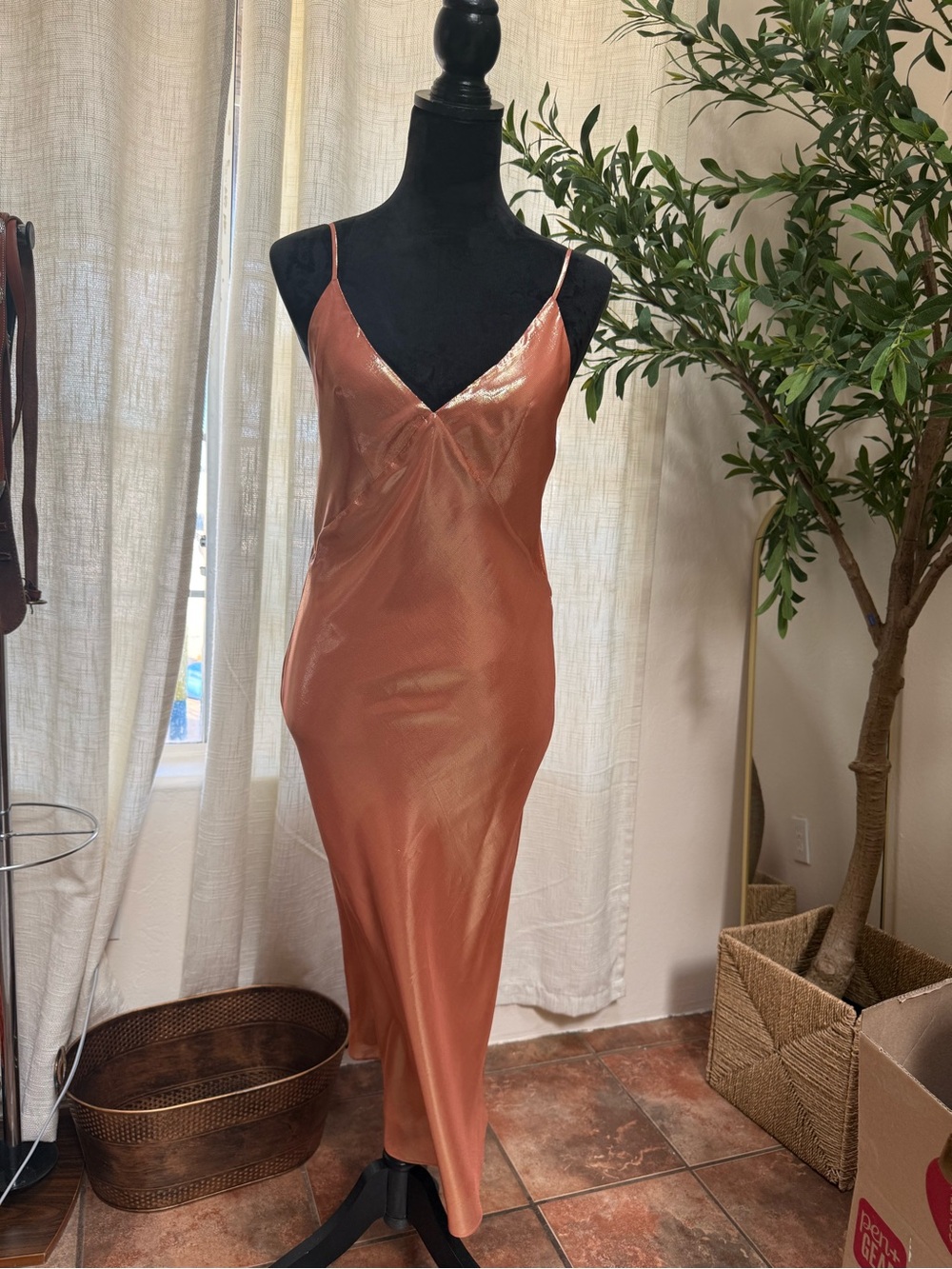 Olivia von Halle Copper Satin Slip Dress